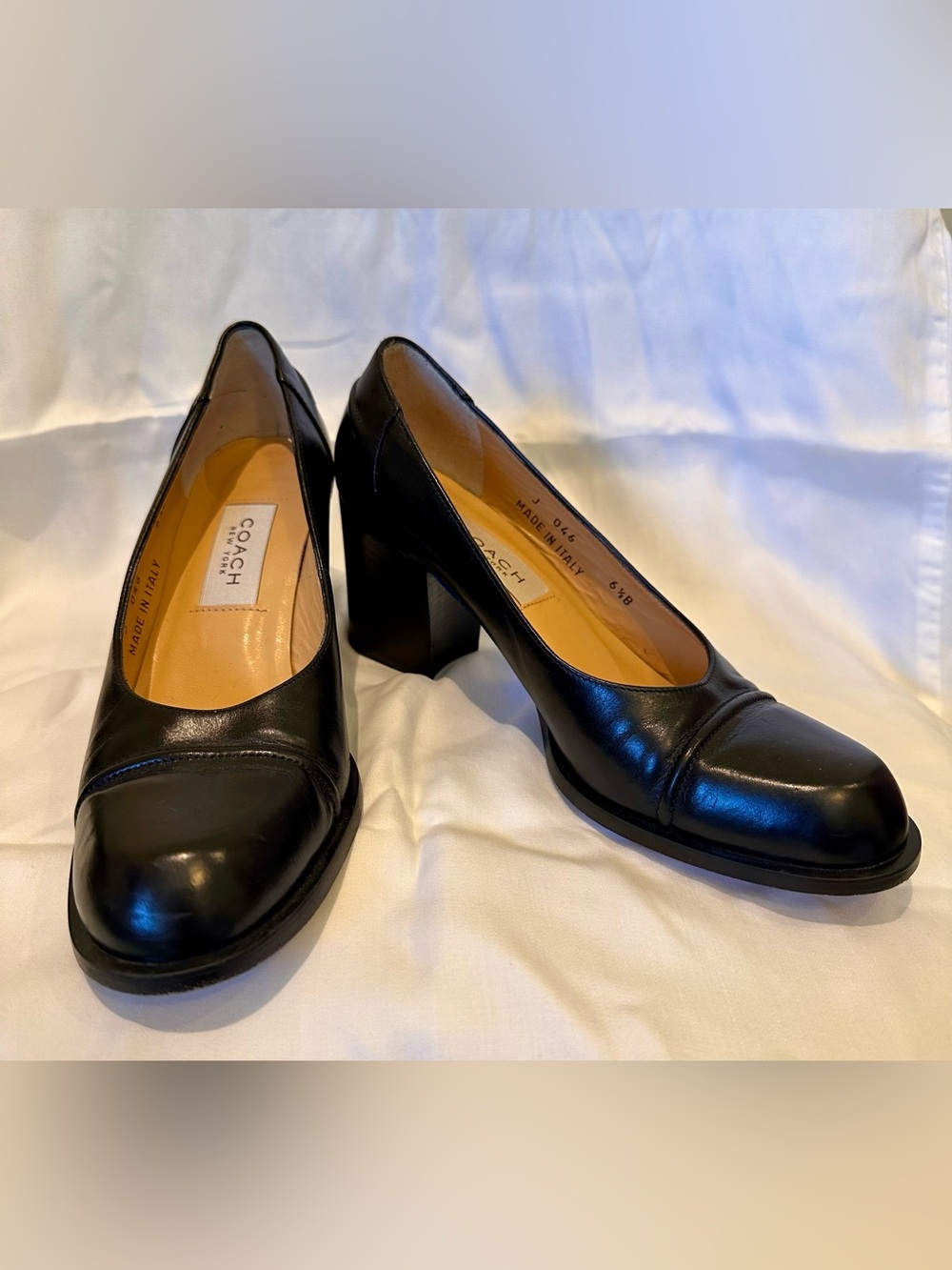 Vintage Coach Black Leather Block Heel Pumps